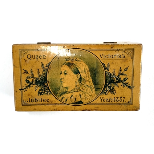 253 - A late 19th century wooden trinket box commemorating Queen Victoria's Jubilee Year 1887, 11.3cmW