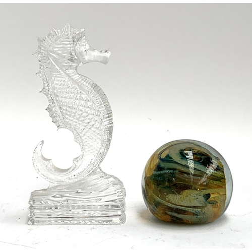 203 - A Waterford crystal seahorse, 17.5cmH; together with an art glass paperweight