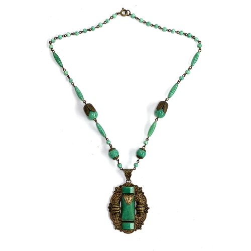 37 - An Art Deco Neiger Brothers Egyptian Revival Peking glass bead necklace, the pendant 4.5x4cm