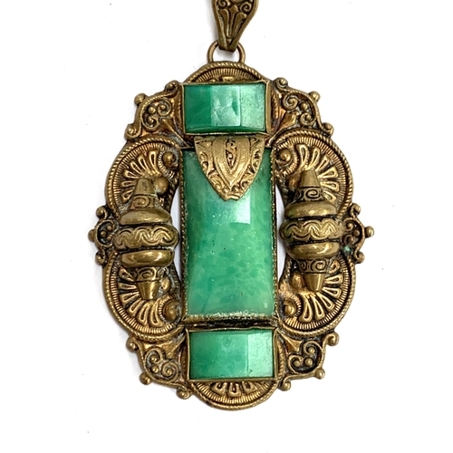 37 - An Art Deco Neiger Brothers Egyptian Revival Peking glass bead necklace, the pendant 4.5x4cm