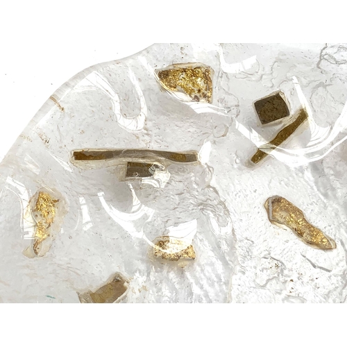 209 - A large frosted art glass dish in the style of Max Ingrand, gold leaf and paper suspended within, po... 