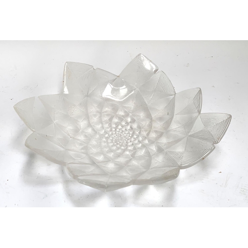 211 - A large mid century style frosted glass dish, fractal form, 43cmD