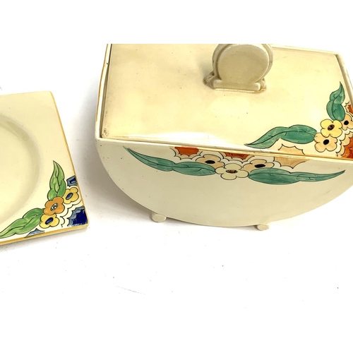 224 - A Clarice Cliff Bizarre Royal Staffordshire Biarritz pattern lidded tureen, marked 6144, 20cmW; toge... 