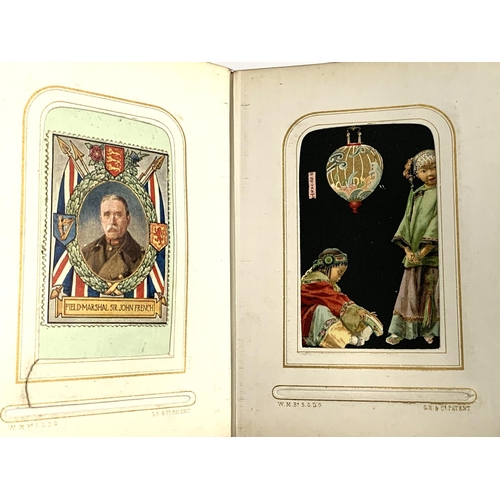 266 - A small photograph album containing a quantity of late 19th and early 20th century postcards, drawin... 