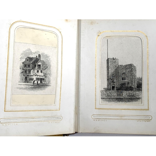 266 - A small photograph album containing a quantity of late 19th and early 20th century postcards, drawin... 