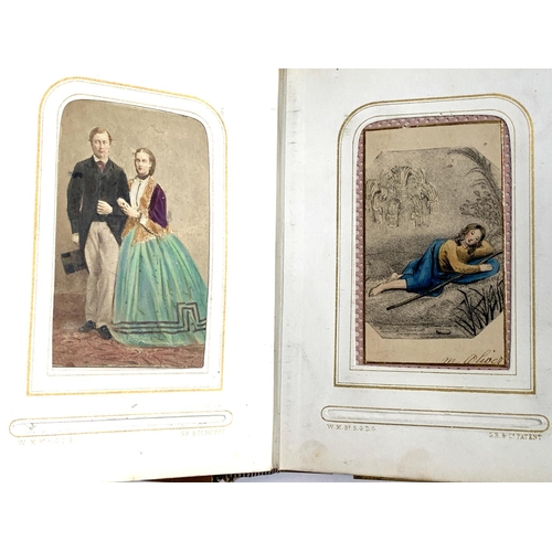 266 - A small photograph album containing a quantity of late 19th and early 20th century postcards, drawin... 