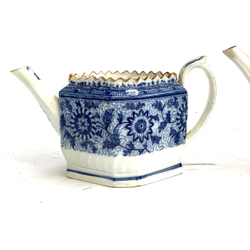 228 - Three early 19th century teapots (af), one pearlware Harley teapot (restored), hand painted with flo... 