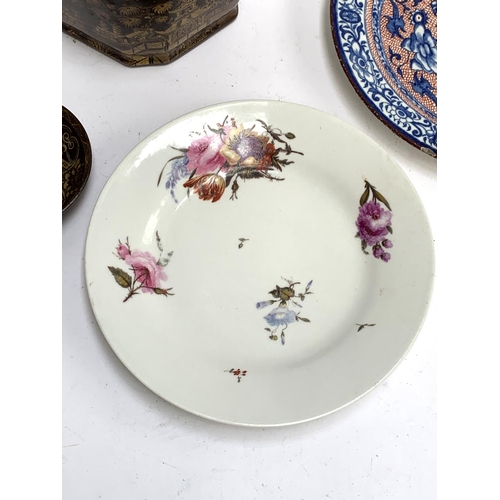 230 - An 18th century Bristol porcelain hard paste dish decorated with swags, heightened in gilt, 19.5cmD,... 