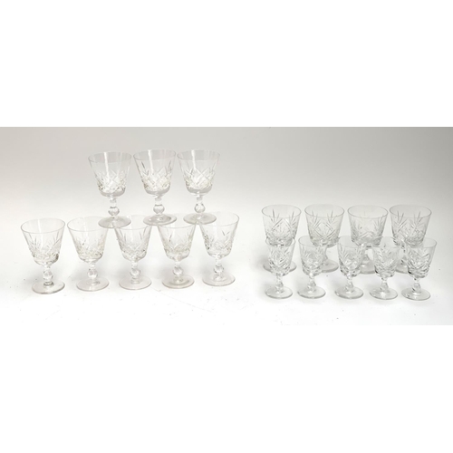 190 - A set of eight Stuart crystal 'Glengarry' pattern wine glasses; 12.5cmH, together with Four Thomas W... 