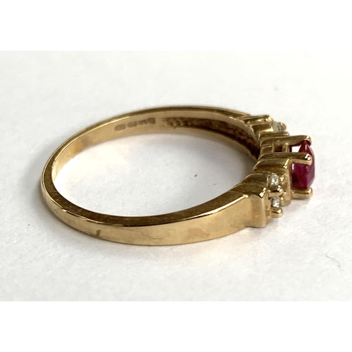 55 - A 9ct gold ruby and diamond ring, size L, approx. 1.7g