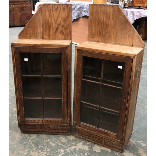 681 - A pair of early 20th century oak glazed cabinets, 42cmW