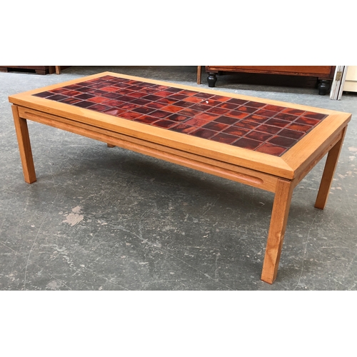 692 - A mid century style tile topped coffee table, 118x58x38cmH