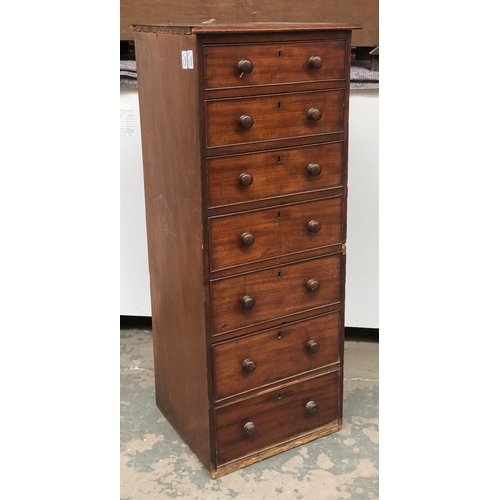 745 - A 19th century mahogany cabinet of seven drawers (af), 46x41x114cmH