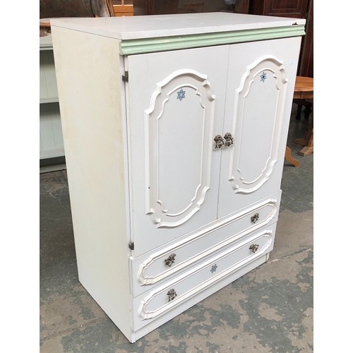 723 - A white painted cupboard with two drawers below, 82cmW