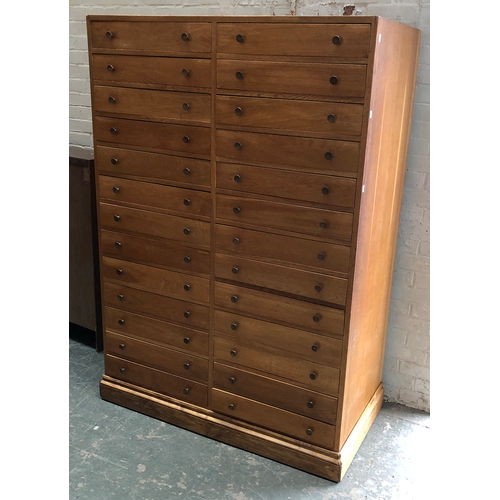 759 - A large oak specimen cabinet, each row having 13 draws, 117x61x172cmH