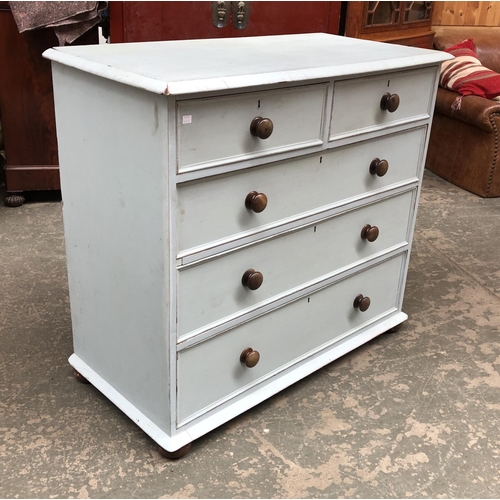 667 - A blue painted Victorian chest of two short over three long drawers, 108x52x99cmH