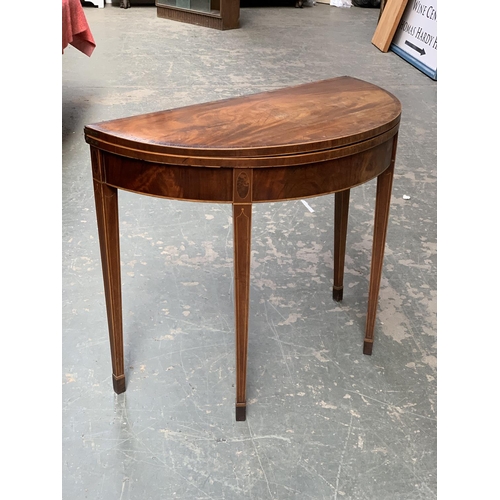 734 - A 19th century demilune card table with marquetry inlay, 88cmW 75cmH