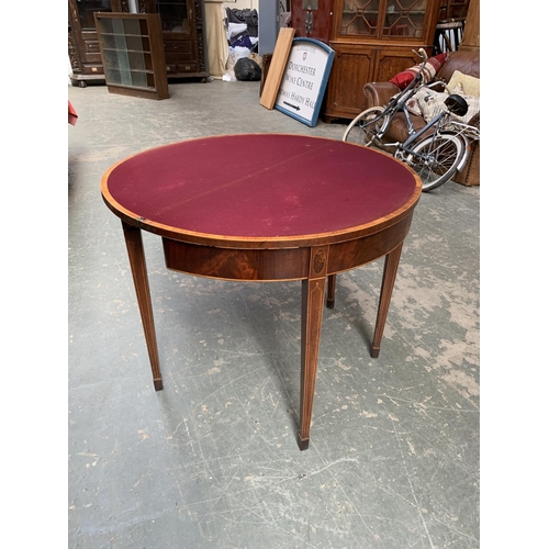 734 - A 19th century demilune card table with marquetry inlay, 88cmW 75cmH