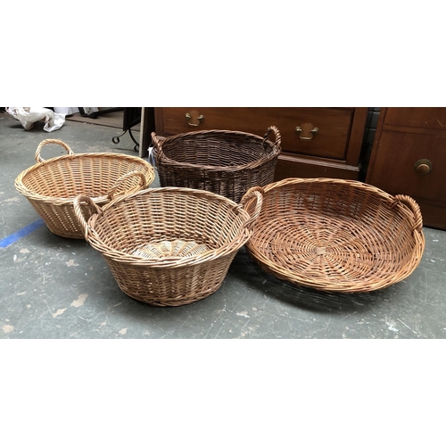 804 - Four wicker baskets with twin handles, the deepest 43x23cmH (4)