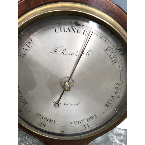 94 - A Rosati & Co, Edinburgh mahogany cased barometer with inlaid shell and floral detail, 99cmH, togeth... 