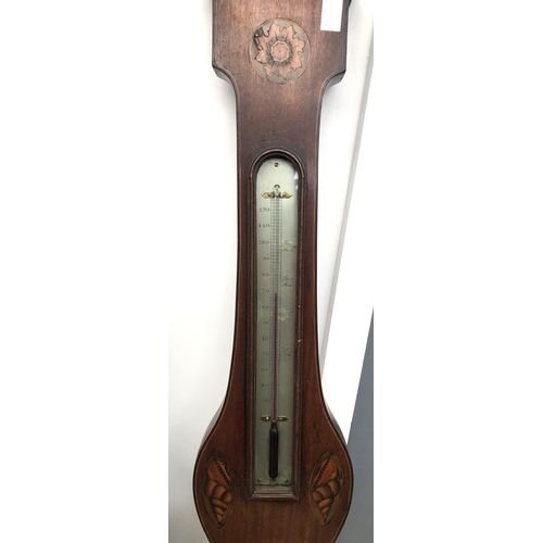 94 - A Rosati & Co, Edinburgh mahogany cased barometer with inlaid shell and floral detail, 99cmH, togeth... 