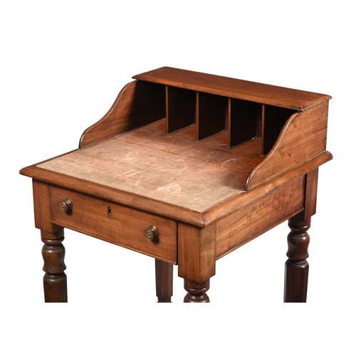 425 - A Victorian mahogany writing table, with an arrangement of pigeon holes above a baize writing surfac... 