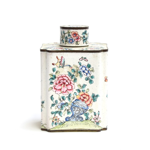 236 - A 19th century Chinese Canton enamel tea canister of shaped outline, decorated with chrysanthemum an... 