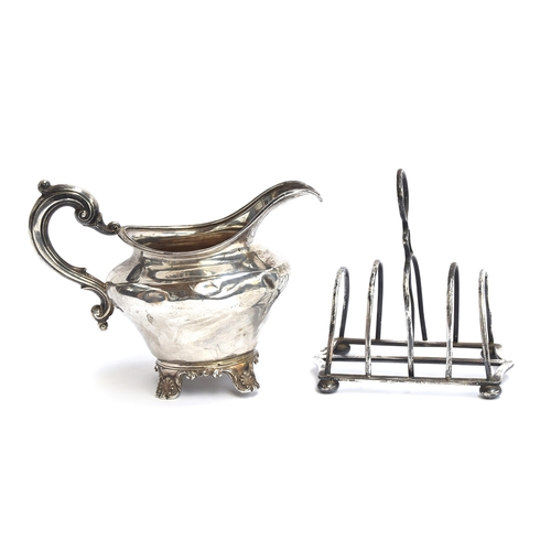 187 - A Victorian silver milk jug by Richard Pearce & George Burrows, London 1839; together with a five di... 