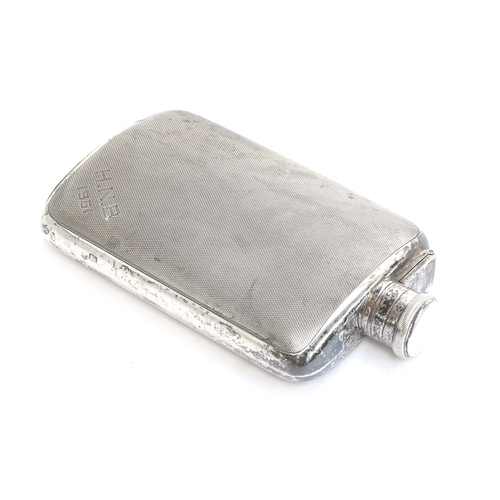 205 - An engine turned silver hip flask by A Nicholls & Son Ltd, London 1949monogrammed 'H.N.B 1951', 6.8o... 