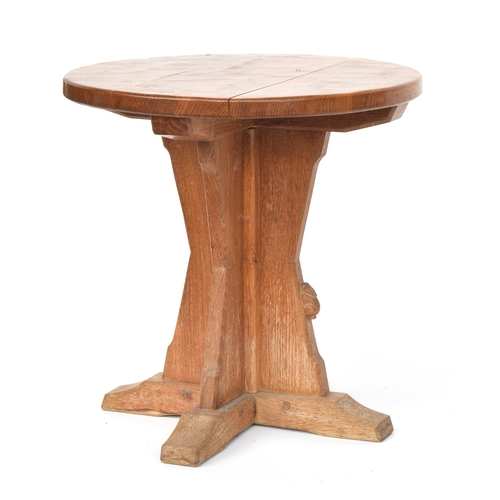 450 - Peter 'Rabbitman' Heap (ex-Mouseman), a circular oak occasional table, the X support with carved rab... 