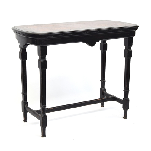 427 - A continental burr walnut and ebonised card table with floral marquetry, 91cm wide, 45cm deep, 72cm ... 