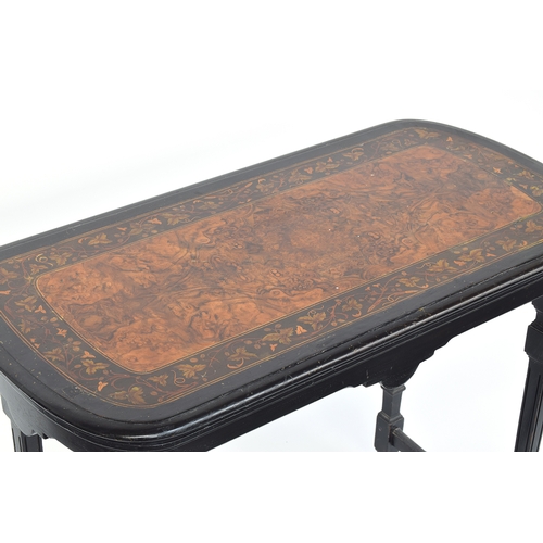 427 - A continental burr walnut and ebonised card table with floral marquetry, 91cm wide, 45cm deep, 72cm ... 