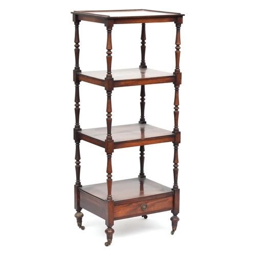 400 - A Regency mahogany four tier whatnot, on turned supports, with single drawer below, 49cm wide, 41cm ... 