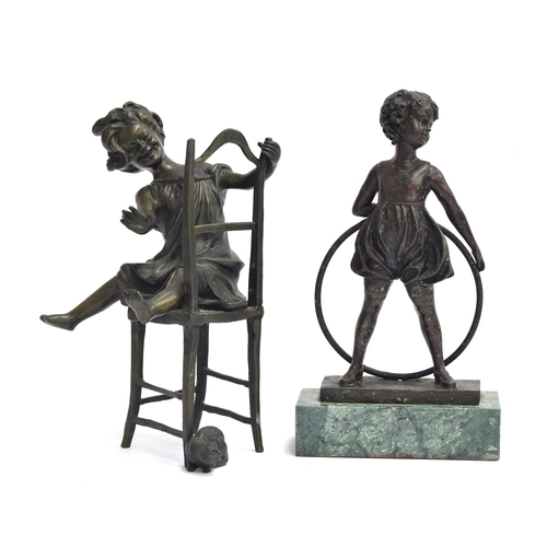 211 - After Franz Iffland (1862-1935), bronze sculpture of a young girl on a chair, signed F. Iffland Pari... 