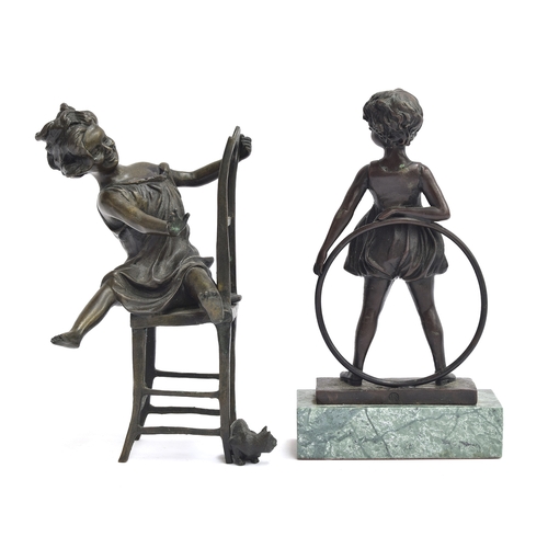 211 - After Franz Iffland (1862-1935), bronze sculpture of a young girl on a chair, signed F. Iffland Pari... 