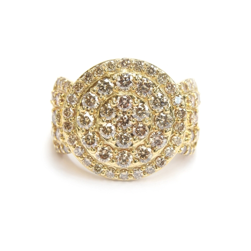 67 - A 9ct gold target cluster ring set with Argyle diamonds totalling 2cts, size N 1/2, 6.1g

Provenance... 