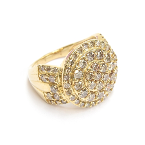 67 - A 9ct gold target cluster ring set with Argyle diamonds totalling 2cts, size N 1/2, 6.1g

Provenance... 