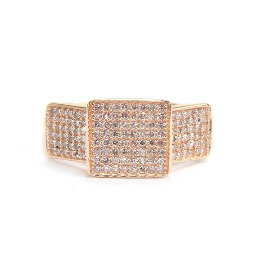 74 - A 9ct rose gold panel ring set with approx. 0.5cts of pink diamonds, size O 1/2, 2.2g

Provenance: p... 