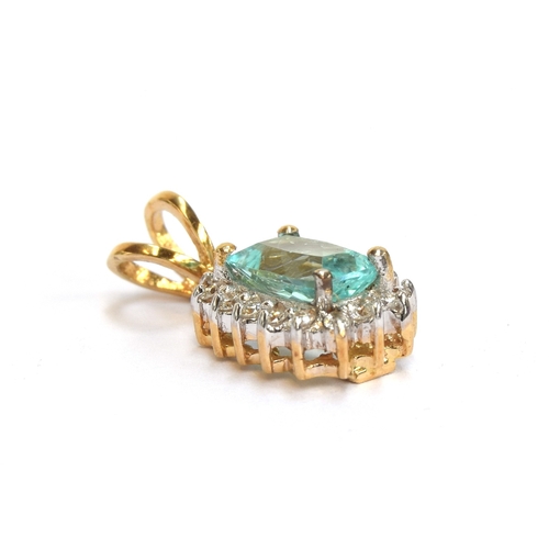 85 - An 18ct gold, diamond and Brazilian paraiba tourmaline pendant, the tourmaline weighing 0.69cts, 1.3... 