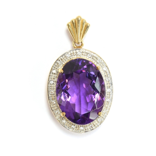 87 - A 9ct gold mounted Siberian amethyst and white sapphire pendant, the oval cut amethyst 14.1cts, 2.6c... 