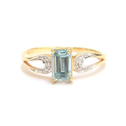 59 - An 18ct gold blue diamond ring, the emerald cut blue diamond measuring 7x4.5mm and weighing 1ct, the... 