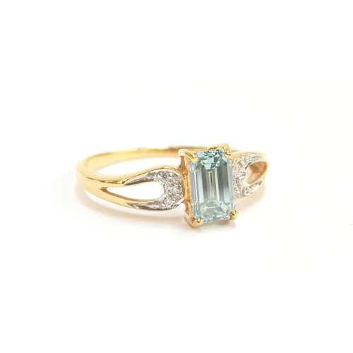 59 - An 18ct gold blue diamond ring, the emerald cut blue diamond measuring 7x4.5mm and weighing 1ct, the... 