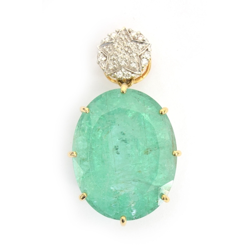 82 - An impressive 18ct gold Brazilian paraiba tourmaline and diamond pendant, the tourmaline weighing 39... 