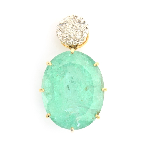 82 - An impressive 18ct gold Brazilian paraiba tourmaline and diamond pendant, the tourmaline weighing 39... 