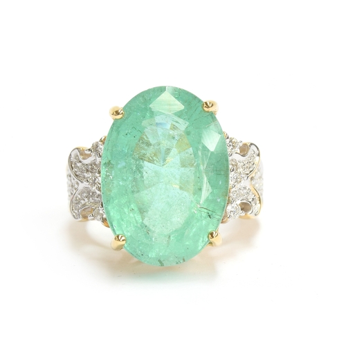 81 - An 18ct gold Brazilian paraiba tourmaline and diamond ring, the large tourmaline weighing 17.87cts a... 