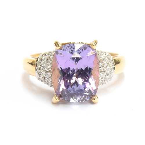 108 - An 18ct gold pink tanzanite and diamond ring, the tanzanite 4.36cts and measuring 10.5x8.5mm, size N... 