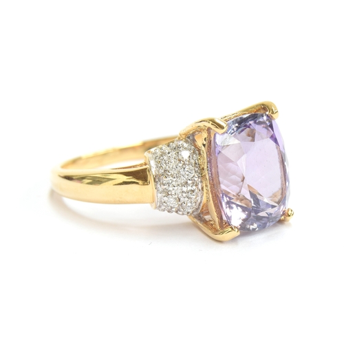 108 - An 18ct gold pink tanzanite and diamond ring, the tanzanite 4.36cts and measuring 10.5x8.5mm, size N... 