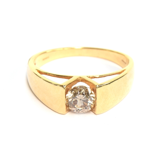 55 - An 18ct gold Argyle champagne diamond solitaire ring, the diamond 0.75cts and 6mm, size T 1/2, gross... 