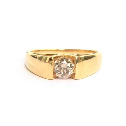 55 - An 18ct gold Argyle champagne diamond solitaire ring, the diamond 0.75cts and 6mm, size T 1/2, gross... 