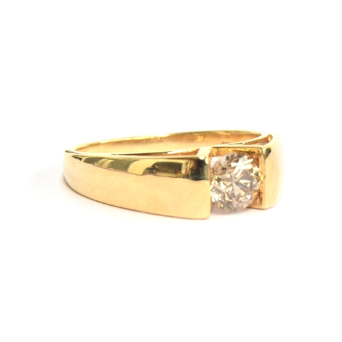 55 - An 18ct gold Argyle champagne diamond solitaire ring, the diamond 0.75cts and 6mm, size T 1/2, gross... 